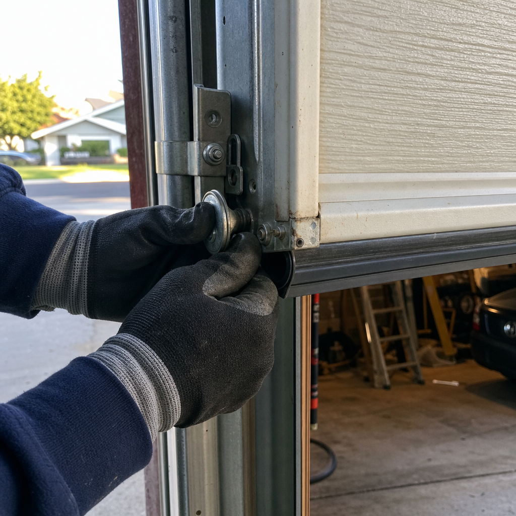 Technician performing emergency garage door release in Berkeley, CA